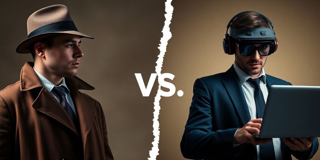 Vintage and modern private investigators side by side.