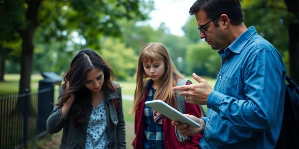 Parent and investigator discussing search for missing child.