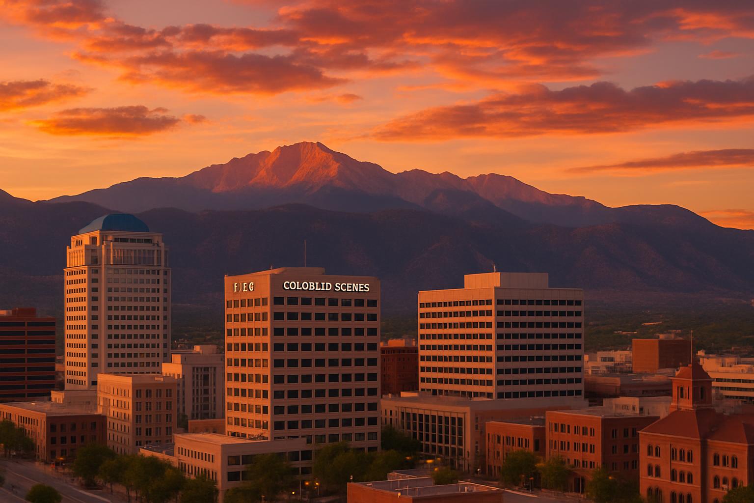 Colorado Springs downtown at sunset